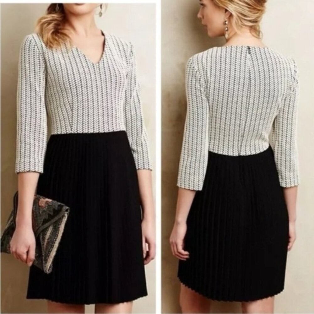 Ganni Anthropologie Programme Jacquard Jersey Dress Black White Cocktail S